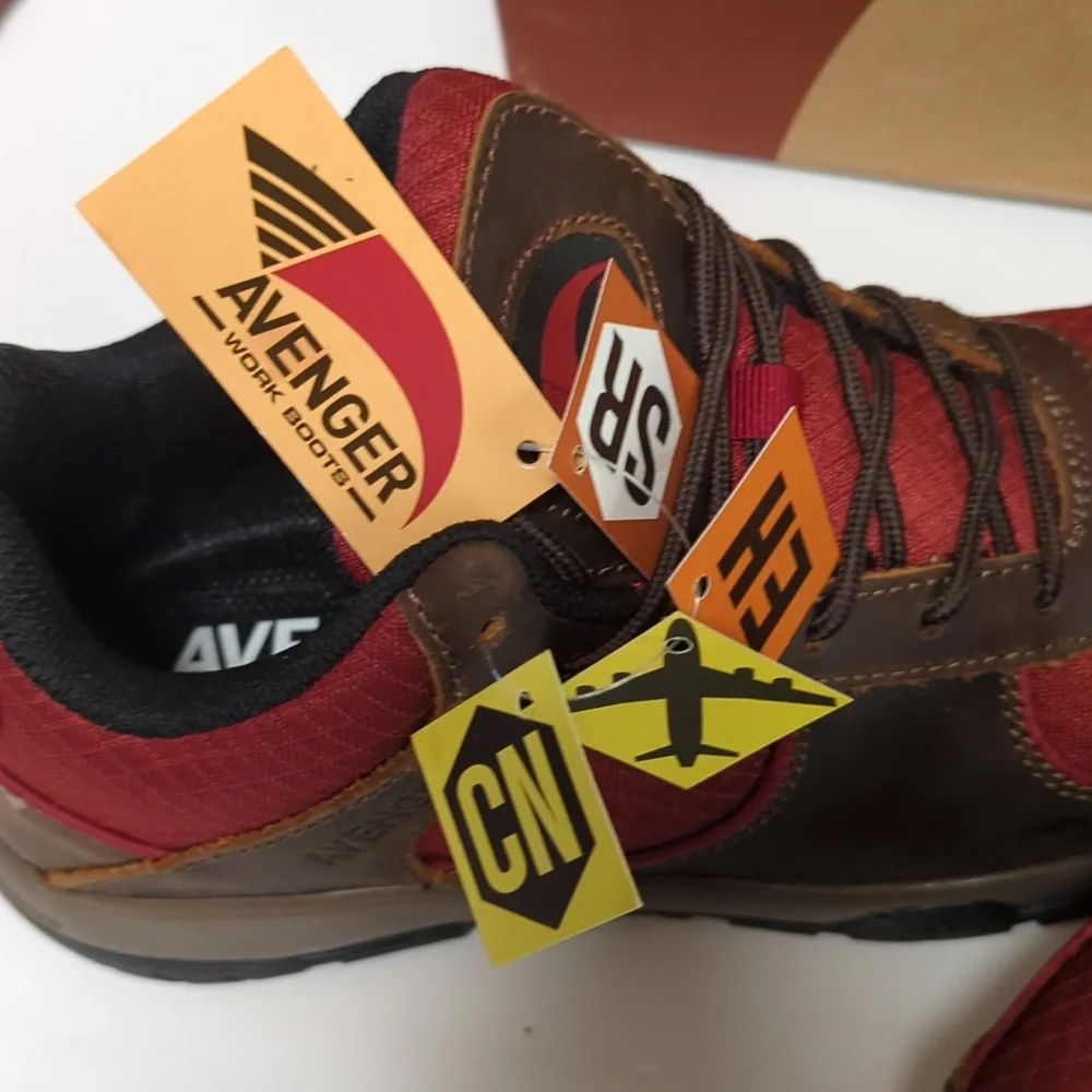 Mens Avenger Steel-toe Work Boots Edge CT Brown/Red size 8